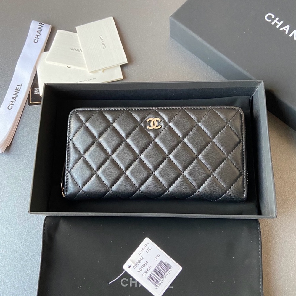 Authentic CHANEL Quilted Black Wallet with Silver Accents